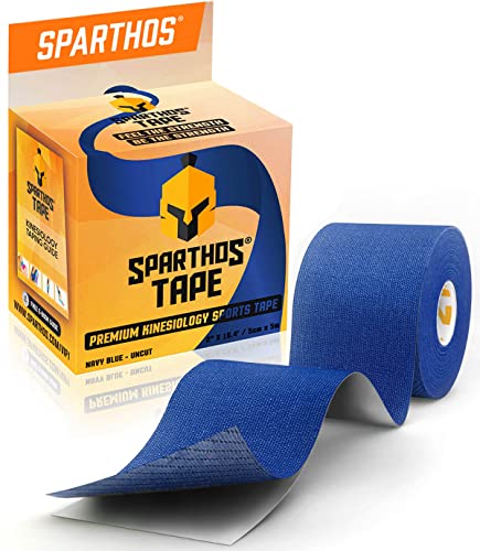 Sparthos Kinesiology Tape - Incredible Support for Athletic Sports and Recovery - Free Kinesio Taping Guide! - Rock Scar Therapist Kinesiotex Kinesiologytape - Uncut (Navy Blue)