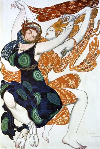 Pintura en lienzo de dos bacantes Leon Bakst arte de pared decorativo para oficina 60x90cm