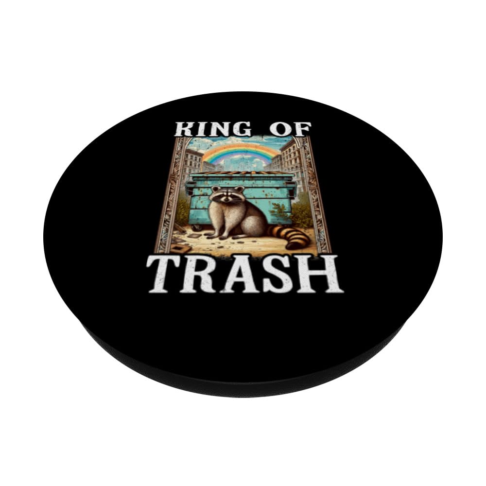 King Of Trash Raccoon Lovers Racoon PopSockets Swappable PopGrip, Black - Image 2