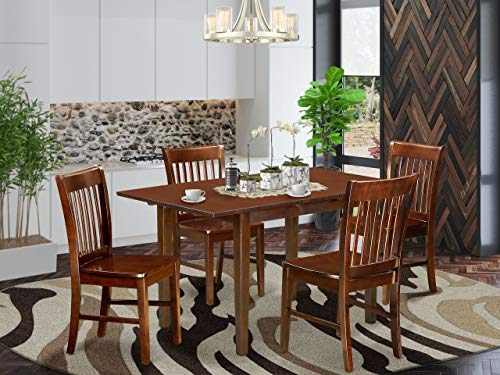 East West Furniture Nofk5C-Mah-W 5 Piece Dining Set Includes A Rectangle Dining Table With Butterfly Leaf And 2 Kitchen Chairs With 2 Benches, 32X54 Inch, Mahogany #TOP6