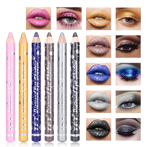 Desing Wish 6 Piezas Sombra de Ojos Lápiz Glitter Pintalabios Permanente Negro Blanco Larga Duracion Sombra de Ojos en Barra Labial Lip Tint Gloss Stain Brillo Tinta Barra Maquillaje Set Mujer Regalo