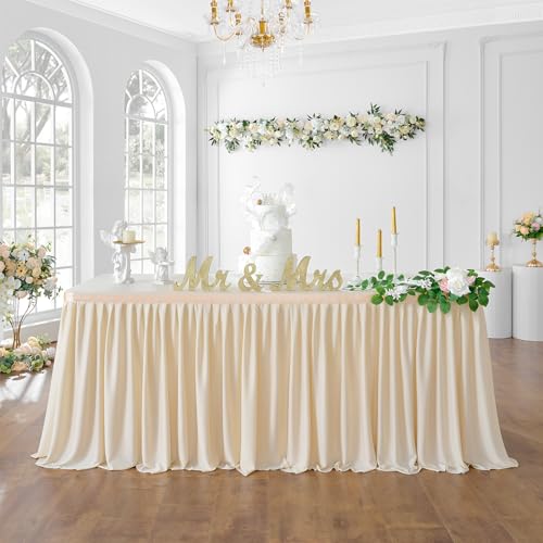 Ivoire Polyester Jupe de Table Ivoire Polyester Jupe de table Maille Moelleux Table de Plinthe pour...