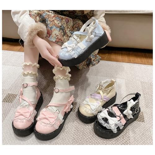 ZQW Women's Kawaii Cute Lolita Y2K Aesthetic Block Heel Mary Jane Shoes Lace Chunky Wedges Casual Sweet Platform Pumps2