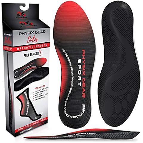 Physix Gear Orthotic Insoles for Men & Women - Arch Support Orthotics Insole, Orthopedic Insoles, Inserts for Men & Women, Foot Insoles for Plantar Fasciitis Comfort, Shoe Insert, Feet, Red/Black, S Cover