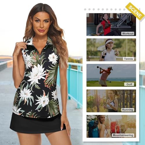 Image of Koscacy Women's Sleeveless Golf Tennis Polo Shirts Zip Up Dry Fit Workout Tank Tops Athletic Shirt