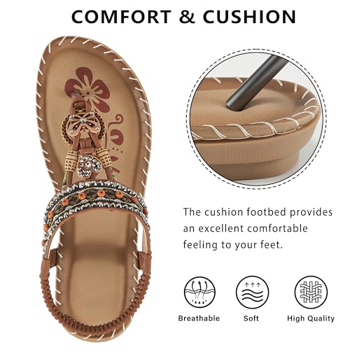 Image of Reimferce Sandals Women Dressy Flats: Comfortable Breathable Bohemian Flat Sandals - Anti-slip & Adjustable Strap for Summer Casual Flip Flops