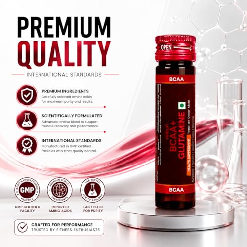 Image of reicuri BCAA + Glutamine, Pack of 20 Ready-to-Drink Vials | 4:2:1:1 BCAA Formula, Pre-Workout & Muscle Recovery, Fast-Absorbing Drinkable Vials