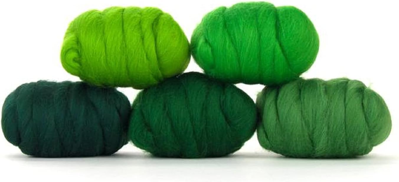 Revolution Fibers | Mixed Merino Wool Variety Pack | Perfect Wool Roving for Spinning, Needle Felting, Wet Felting, Weaving and Crafting (Grand Green (Greens), 250 Grams)