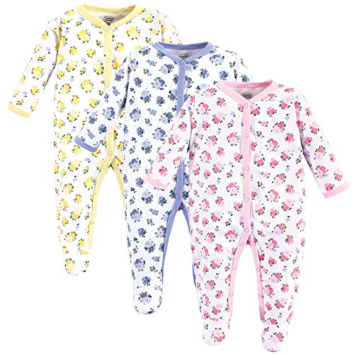 Luvable Friends Cotton Snap Sleep and Play Coche Cama, Paquete de 3 Florales, 3-6 Meses Unisex bebé