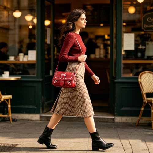 Image of Women's Y2K Purse Shoulder Bag Top Handle Handbag Small Punk Hobo Clutch Purses Bags Trendy Trendy Leather Buckle Punk Purses