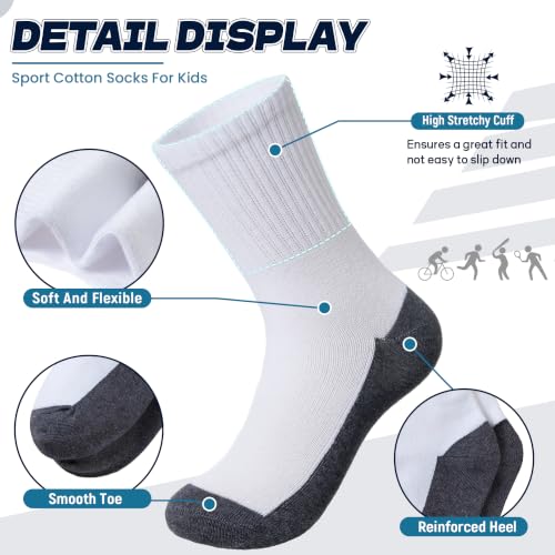 Image of Kids Classics Crew Socks 10 Pairs Child Boy Girls Athletic Cotton Basic School Uniform Breathable Casual Sports Socks