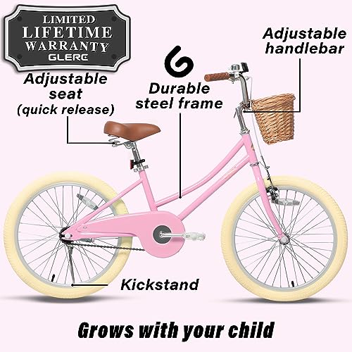 Glerc 20 Inch Kids Girls Bike For 6 7 8 9 Years Old Little Girls Retro Vintage Style Bicycles With Coaster Brake And Bell,Color Pink #TOP1