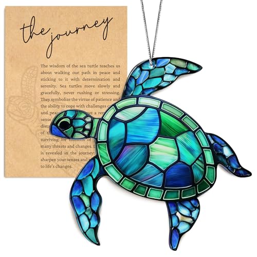 Sea Turtle Acrylic Suncatcher Ornament with Story Card, Sea Turtle Gifts for Women, Beach...