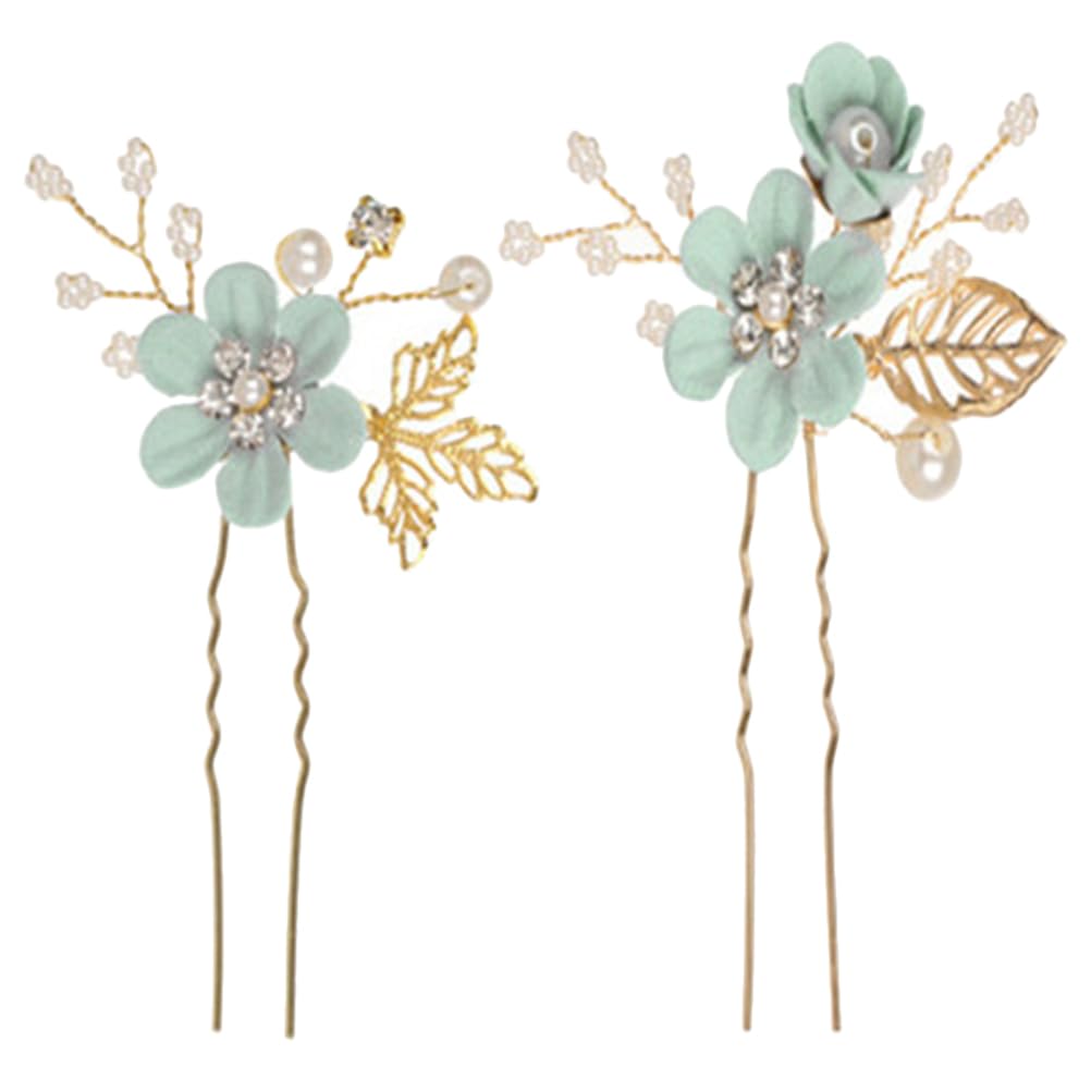 minkissy 2pcs Green Gloden Flower Hair Accessories