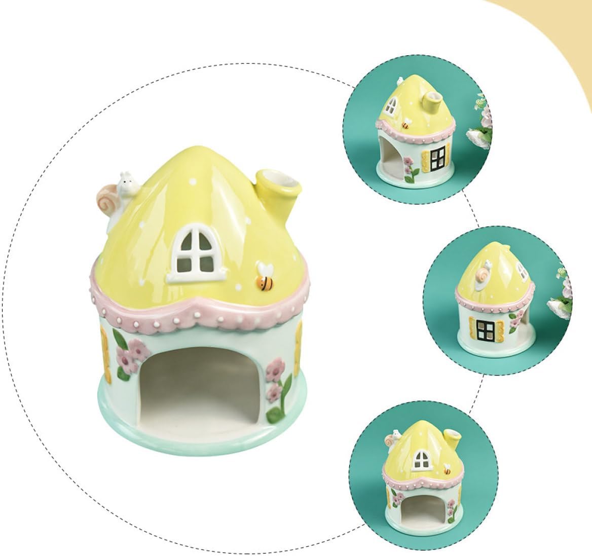 Decorative Ceramic Hamster Hideout Castle Small Pet House for Hamsters, Guinea Pigs, and Rats Summer Habitat Shelter with Fixed Design