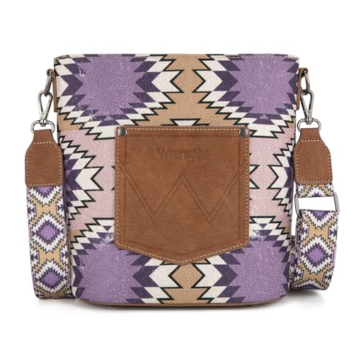 Image of Wrangler Aztec Crossbody Bags for Women Southwestern Print Canvas Shoulder Purse with Distressed Look and Adjustable Strap