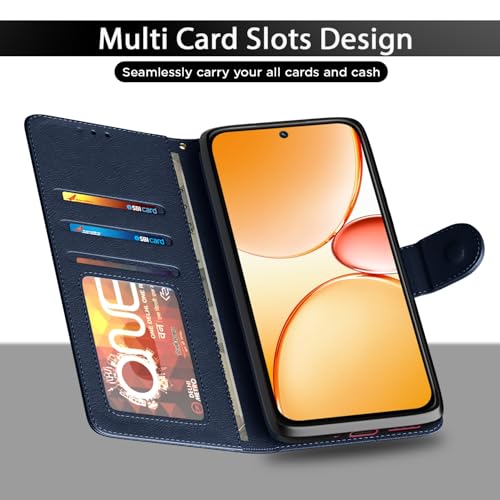 Image of Amazon Basics Flip Cover for Realme Narzo 90X 5G / Realme C85 5G / Realme 15X 5G Leather Finish | Wallet Stand and Shock Proof | Inside TPU with Card Pockets | Complete Protection Flip Case (Blue)