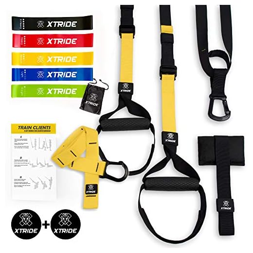 Xtride Kit de Entrenamiento en Suspensión Fitness Profesional, Cintas TRX, Bandas Elásticas, Entrenamiento Muscular con Anclaje para la Puerta