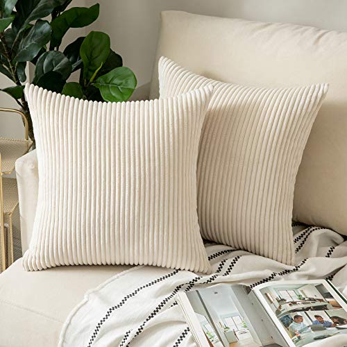 Woaboy Housse de Coussin en Velours Côtelé Housse de Coussin Canapé Taie d'oreiller Douce pour Maison Salon Chambre Lit Clic Clac Salle de Manger Fauteuil Beige 40 * 40cm