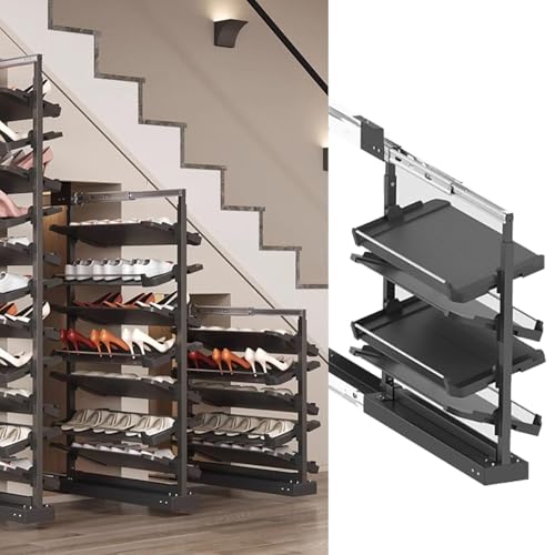 Étagère à chaussures coulissante en métal, tour de rangement rotative réglable pour armoire