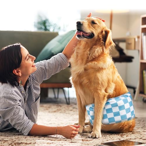 Image of wegreeco Small Dog Diapers Male,Reusable Belly Bands for Male Dogs,Washable Doggie Puppy Male Diapers Wraps,Medium Large Size (5 Pack Large, Blue Coffee Checkerboard)