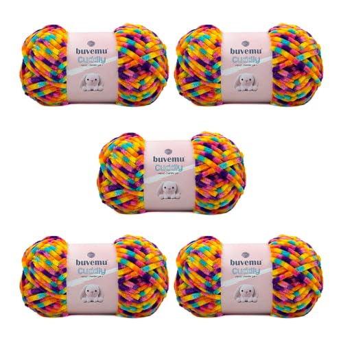 Image of Cuddly Velvet Chenille Yarn, Super Soft Fluffy Bulky for Knitting Crocheting Blanket Amigurumi, Durable for Shedding, 100 Gram (3.53 Ounces) 109 Yards (100 Meters) (Rainbow) (5 Skeins)