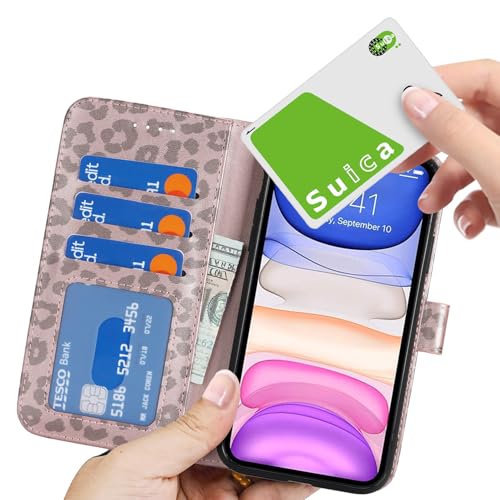 Image of for iPhone 12 Case Wallet with Card Holder,for iPhone 12 Pro Wallet Case for Women Men,PU Leather Shockproof Magnetic Buckle Stand Flip Phone Case-Rose Gold Leopard
