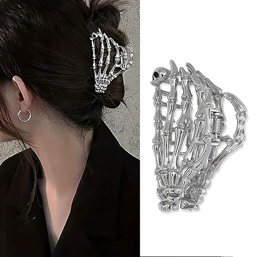 Ghost Hand Metal Hair Claw Clips Halloween Hair Accessories Decorations, Halloween Hair Clips for Thick or Thin Hairs Funny Hair Accessories Punk Skeleton Non Slip Hair Clips for Women Girls(Silver)