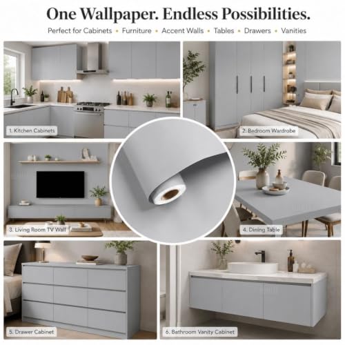 Image of HOME13 Matte Wallpaper Peel & Stick Contact Paper Decorative Self Adhesive Vinyl Wallpaper for Kitchen Cabinet Furniture Countertop Waterproof (24inches By 48inches, Light Grey Matte Wallpaper)