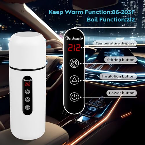 Image of Car Kettle, Portable Electric Travel Kettle, 12V /24V Car Coffee Warmer,420ML Hot Water Heater with Built-in Magnetic Induction Stirring,Mini Hot Water Boiler for Tea Coffee Milk