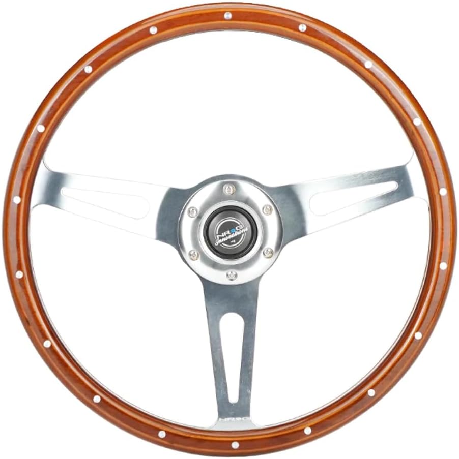 NRG Innovations NRG-RST-363SL Reinforced Classic Dark Wood Grain Steering Wheel, 360mm, 3 Spoke Center in Chrome
