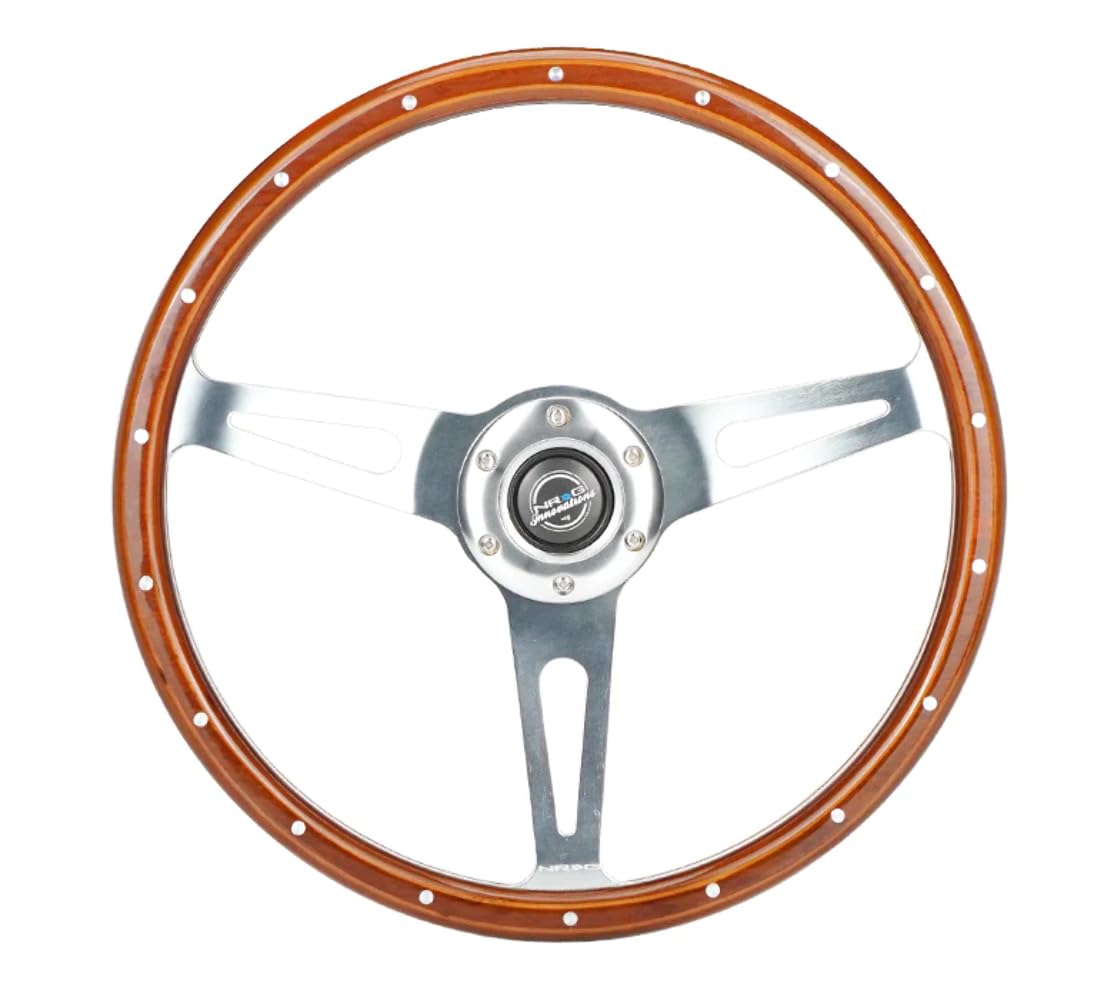 NRG Innovations NRG-RST-363SL Reinforced Classic Dark Wood Grain Steering Wheel, 360mm, 3 Spoke Center in Chrome