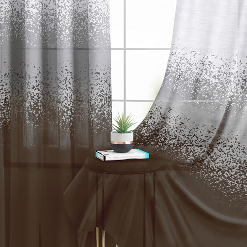 Image of Story@Home Window Curtains 5 Feet Long Set of 1 | Pixel Printed | Semi Transparent Curtain | Net Curtains | Sheer Curtain for Living Room | (118 X 152 Cm, Brown & White) | Perfect for Home Decor