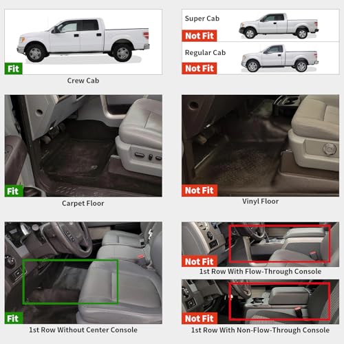 Image of LASFIT Mats for Ford F-150 2011-2014 SuperCrew, Carpet Floor, Bench Seat