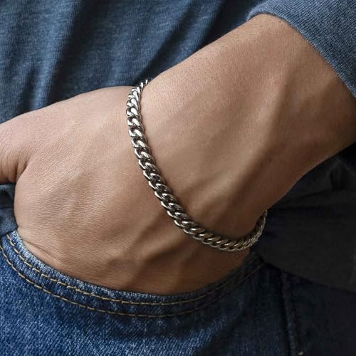 Pulsera para hombre de acero inoxidable 316L, cadena cubana 9 mm miniatura 4