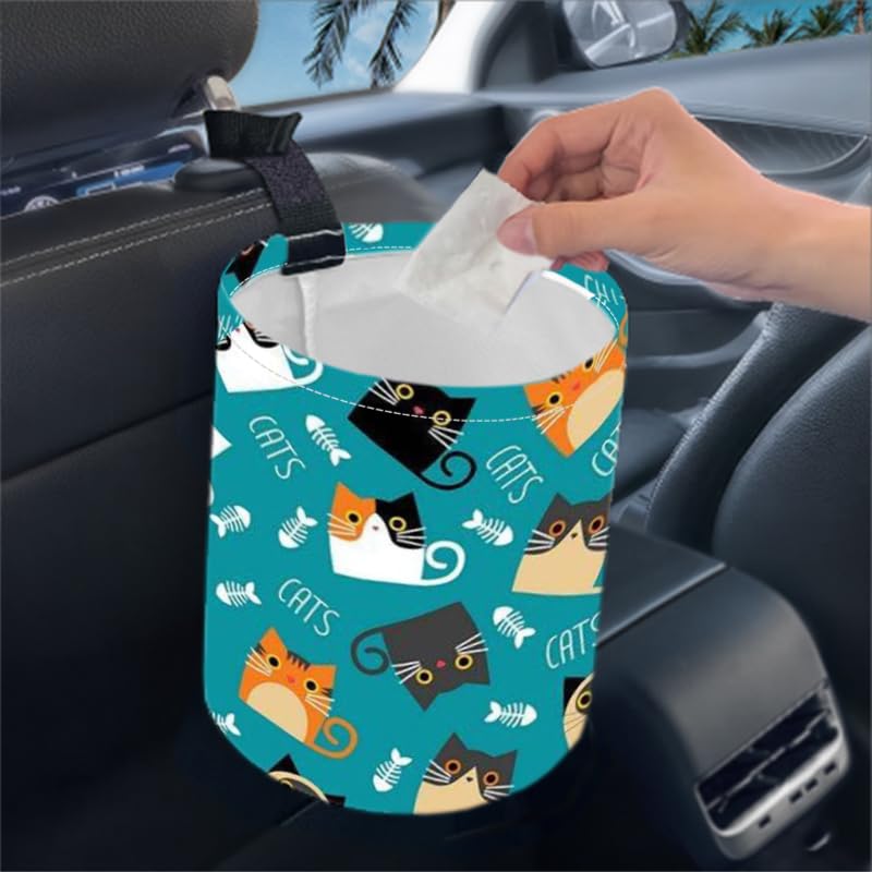 Image of Portable Reusable Waterproof Car Trash Bin, Multipurpose Vehicle Organizer, Road Trip Essentials (Certoon cat)