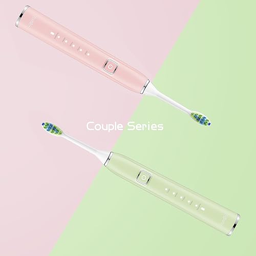 Miniatura 4 de 7AM2M Juego de 2 cepillos de dientes eléctricos para niños y adultos, 12 cabezales de cepillo, 5 modos ajustables, temporizador inteligente