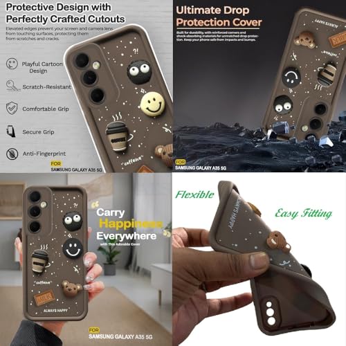 Image of Bintage Cute Fun Ball | Taddy Cartoon 3D Smiley Coffee Cup | Milk Donut | Full Camera Protection Back Cover Compatible for Samsung A35 5G - SM-A356EL - Brown