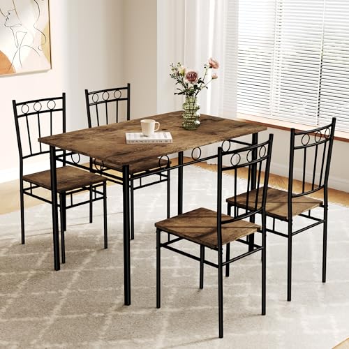 AMICLIBER Dining Table Set for 4, 5-Piece Kitchen Table and Chairs, Rectangular Dining Room Table...