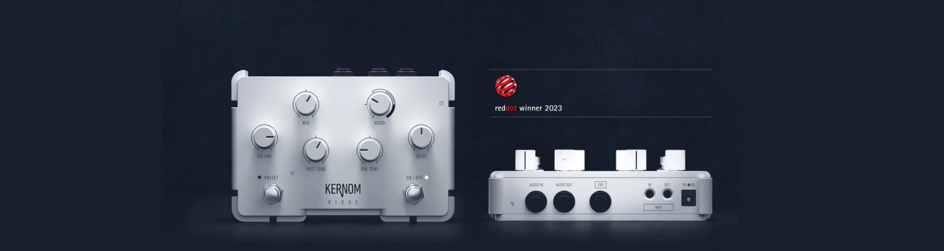 KERNOM Pedal de efectos analógico versátil Ridge Overdrive - True Bypass - 112 x 164 x 52 mm - Para guitarra, bajo, teclado, voz - Con presets y conexión MIDI (RIDGE-OVERDRIVE