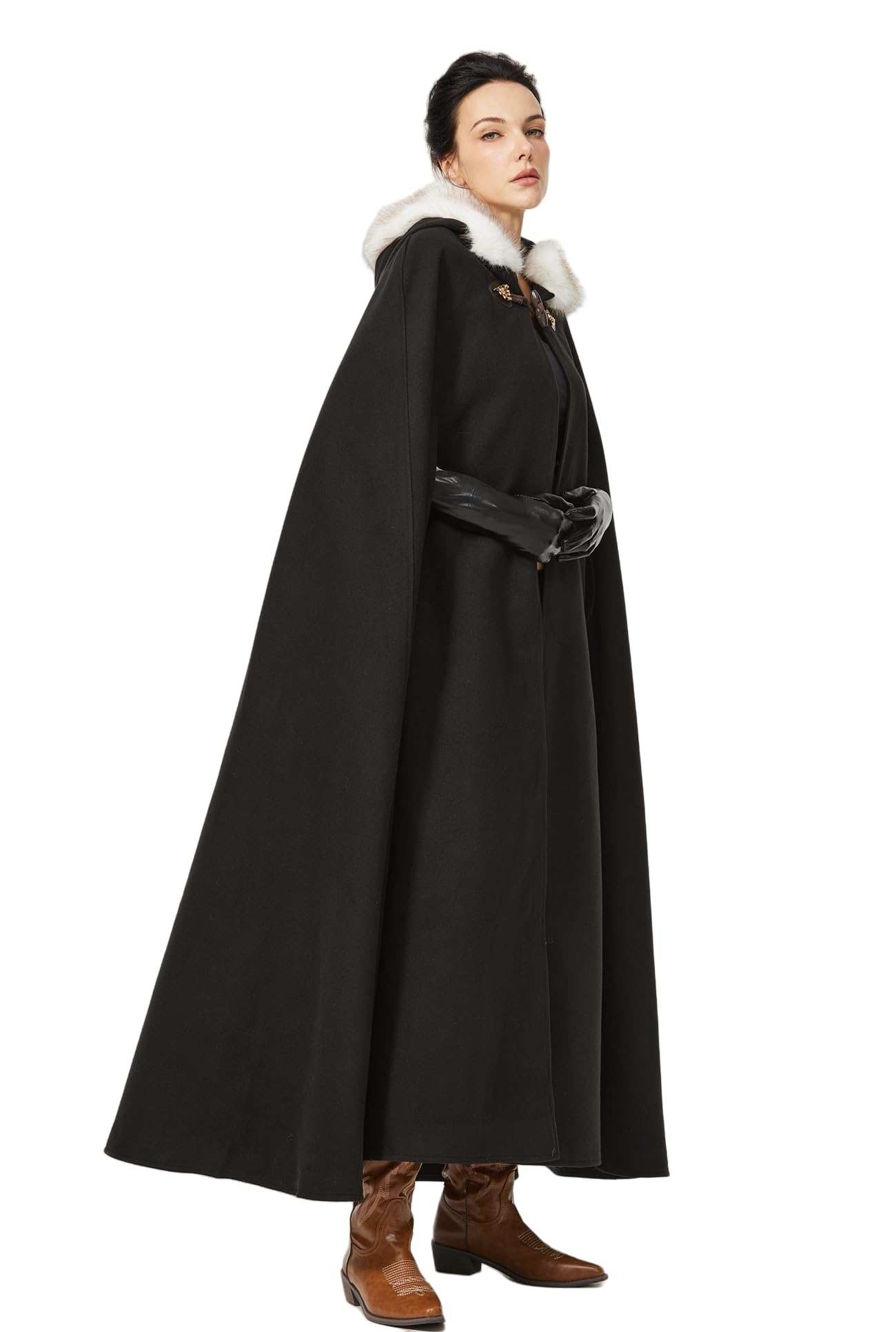 BEAUTELICATE Women Hooded Cape Coat Long Wool Cloak With Hood Vintage Overcoat Plus Size for Winter Wedding Bride Medieval Halloween Christmas Cosplay Costume 140cm - Image 2