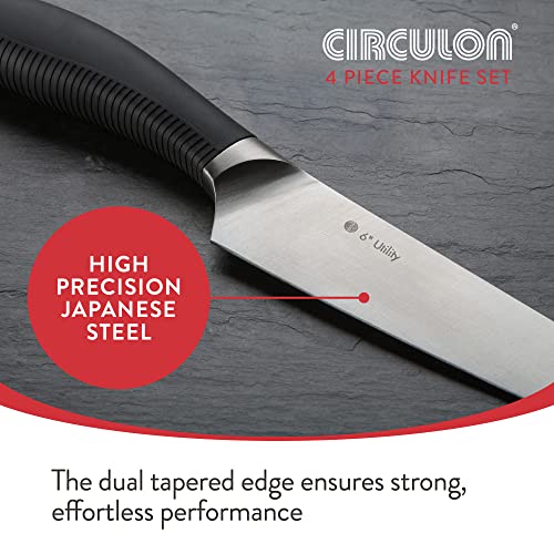 Circulon Sharp Knife Set - 4 Piece Japanese Steel Professional Kitchen Knives Set with Ergonomic Handles, Includes Santoku, Utility, Paring & Bread Knives - Image 5