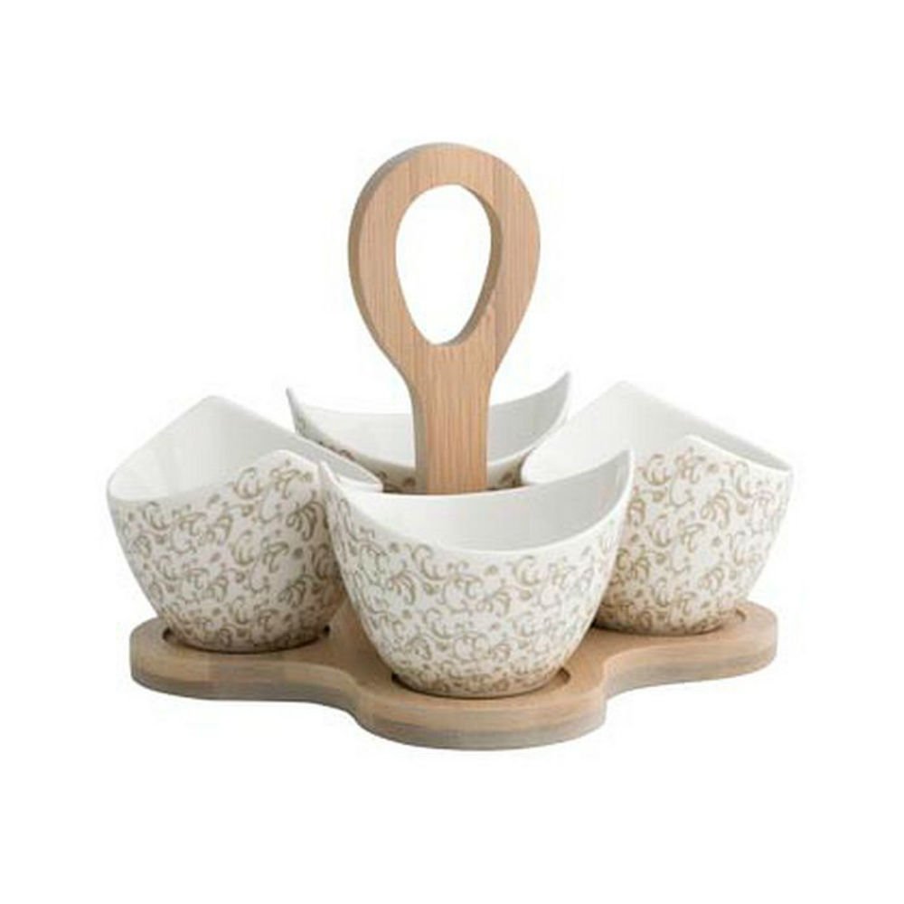 Brandani 53163 ricciolo di fata 4PC Hors D Oeuvre vassoio, porcellana/bambù naturale, bianco