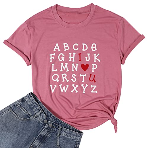 EGELEXY I Love You Shirt Women Valentines Day Couples Tops Girlfriends Fiancee Wife Short Sleeve Gifts Tees Pink