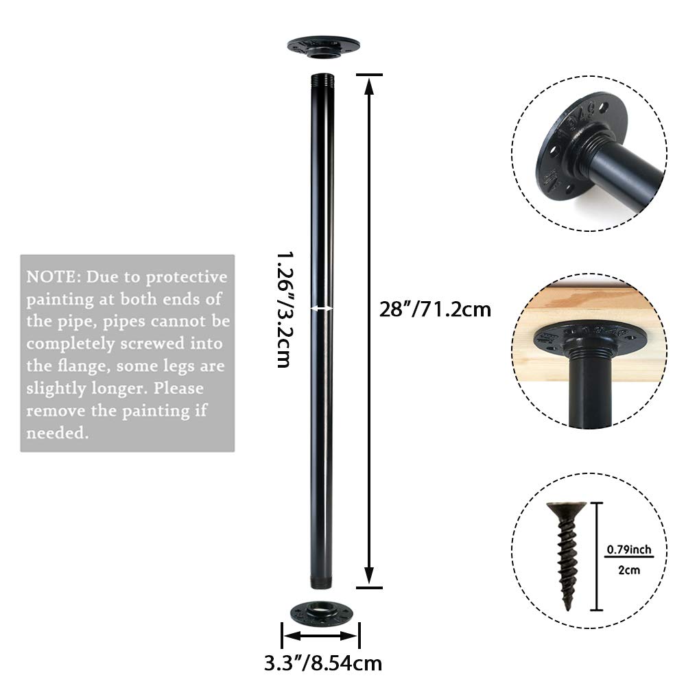 GeilSpace patas de mesa de tubería industrial, tubos de metal y bridas para mesas y muebles vintage personalizados, patas de escritorio rústicas para bricolaje, soporte de estante, juego de 4