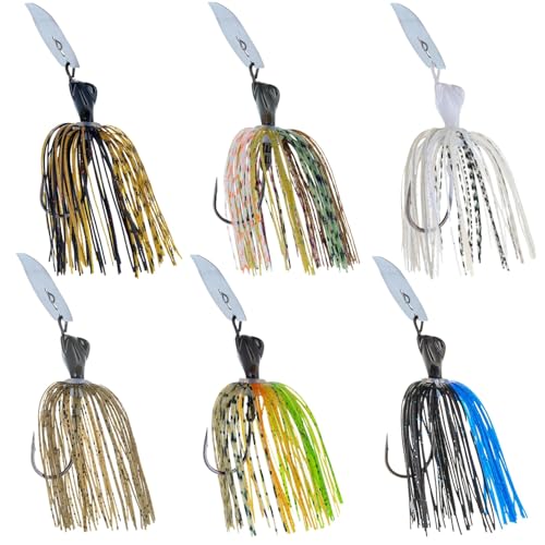 Reaction Tackle Breaker Jigs for Bass Fishing Bladed Vibrating Swim Jig Lures with Silicone Skirts Weedless Bait for Pike Walleye Muskie - 3/8 Oz Variety Pack (6-Pack)