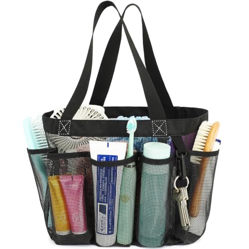 Fammart Mesh Shower Caddy Portable for College Dorm Room Essentials, 8-Pocket Large Shower Basket Tote Bag with 2 Handles for Toiletry, Bathroom, Beach, Camp, Gym