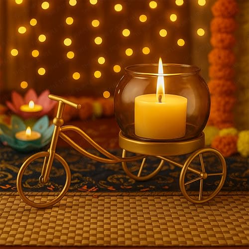 Image of The Purple Golden Cycle Tealight Candle Holder for Diwali Decoration | Festive Home Decor, Table Centerpiece, Diwali Tea Light Holder for Living Room, Pooja & Gifting (Pack of 1)