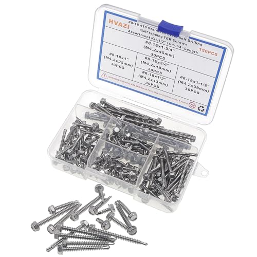 Kit de tornillos autoperforantes hexagonales, acero inoxidable, 150 piezas miniatura 2