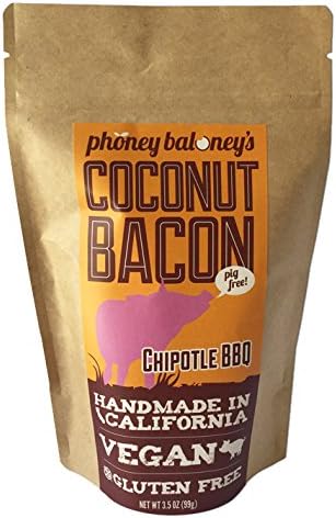 Chipotle BBQ Toasted Coconut Bacon Chips Two 3.5 Oz Bags of Crispy Coconut Snack Chips Gluten Free by Phoney Baloney